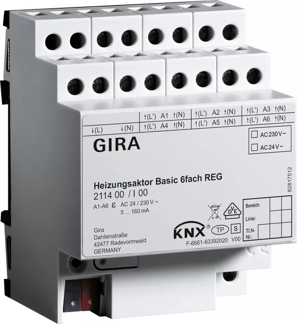 Gira Heizungsaktor Basic 6f KNX REG 211400