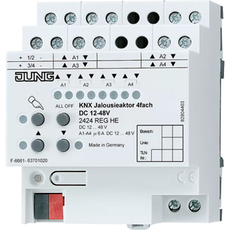 Jung KNX Jalousieaktor 4fach DC 12-48 V, 4 TE 2424REGHE