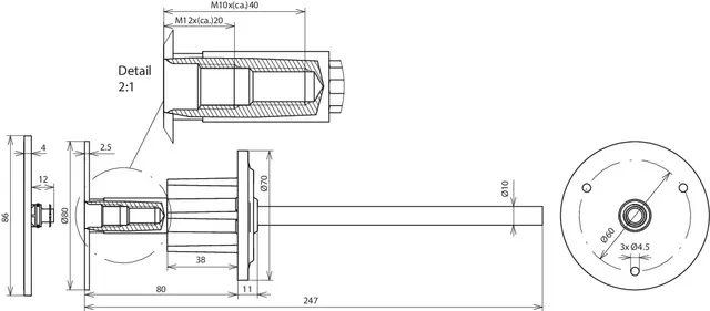 Dehn Erdungsfestpunkt Typ M M10/M12 NIRO(V4A) m. Anschlussachse St/tZn u. Wassersperre 478051