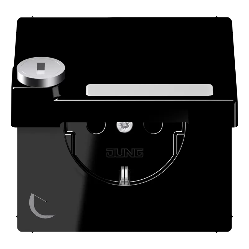 Jung SCHUKO Steckdose, 16 A 250 V ~, integrierter erhöhter Berührungsschutz, Klappdeckel, mit Sicherheitsschloss, Thermoplast, Serie LS, schwarz LS1520NAKLSLSW