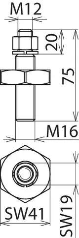 Dehn Anschlussstück m. Gewindebolzen M16/M12 L 55mm u. Mutter z. Anschrauben 705510