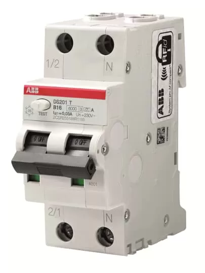 ABB DS201AT-B13/0,03AP-R FI/LS-Schalter 6kA, 1P+N, Typ A kurzz., Bahn, B13, 30mA 2CSR255488R1135