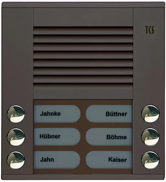 TCS Audio Außenstation Serie PES 6 Klingeltasten (rechts-/ linksbündig), AP bronze PES06-EB/04