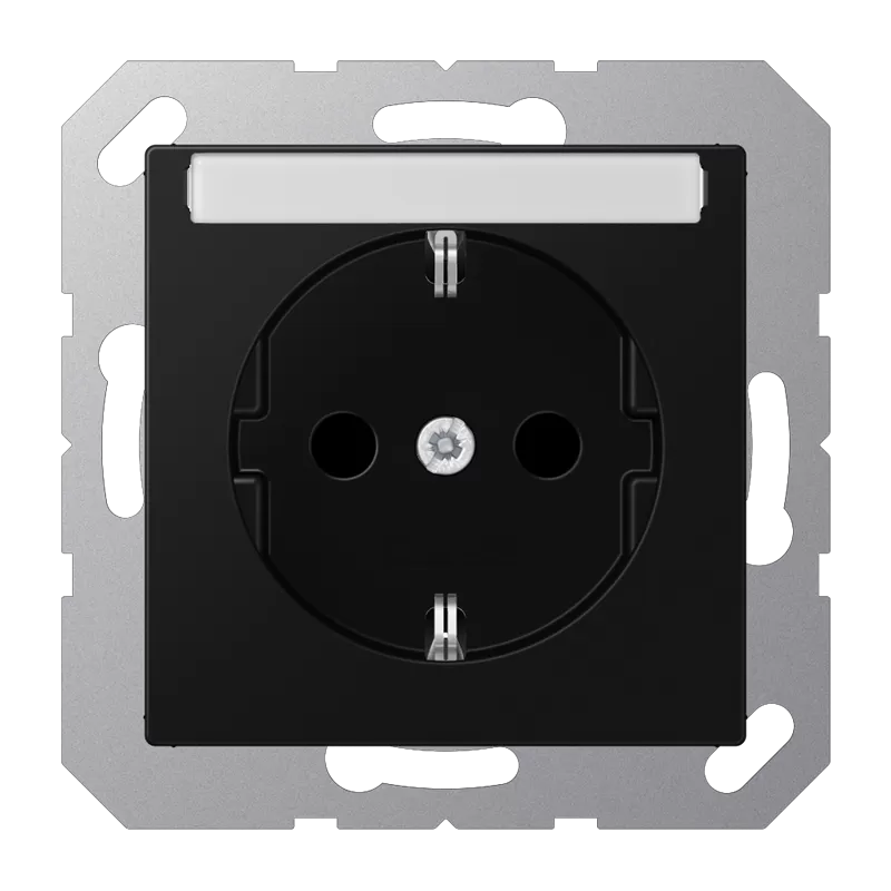 Jung SCHUKO Steckdose, 16 A 250 V ~, mit Schriftfeld, integrierter erhöhter Berührungsschutz, Thermoplast lackiert, Serie A, graphitschwarz matt A1520BFKINASWM