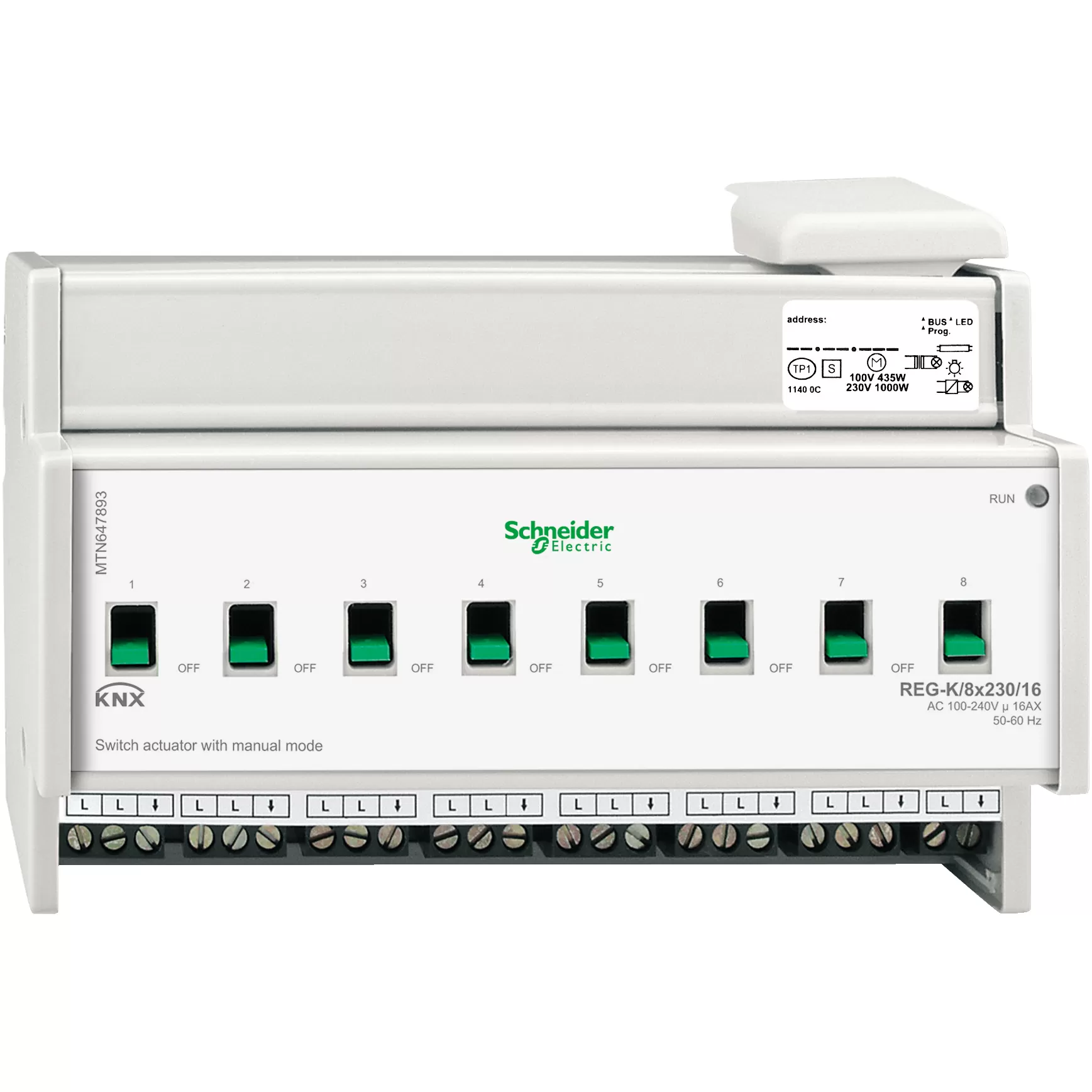 Schneider Electric Schaltaktor REG-K/8x230/16 mit Handbetätigung, lichtgrau MTN647893