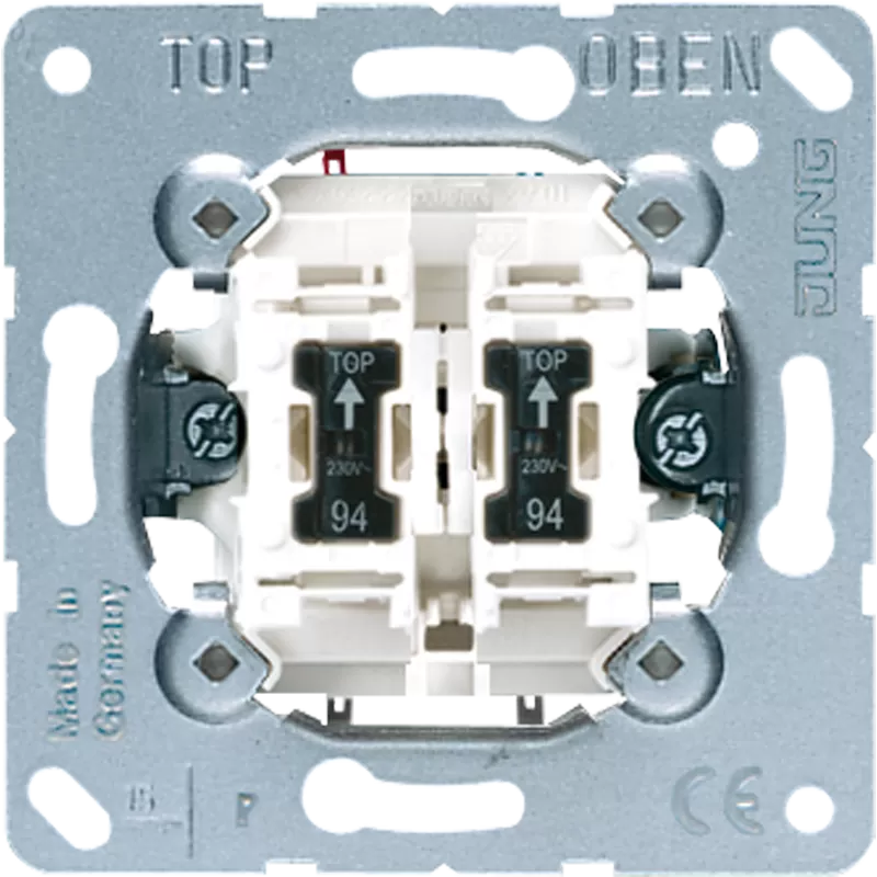 Jung Wipp-Kontrollschalter, 10 AX 250 V ~, Serien mit 2 Glimmlampen Art.-Nr.: 94 505KOU5