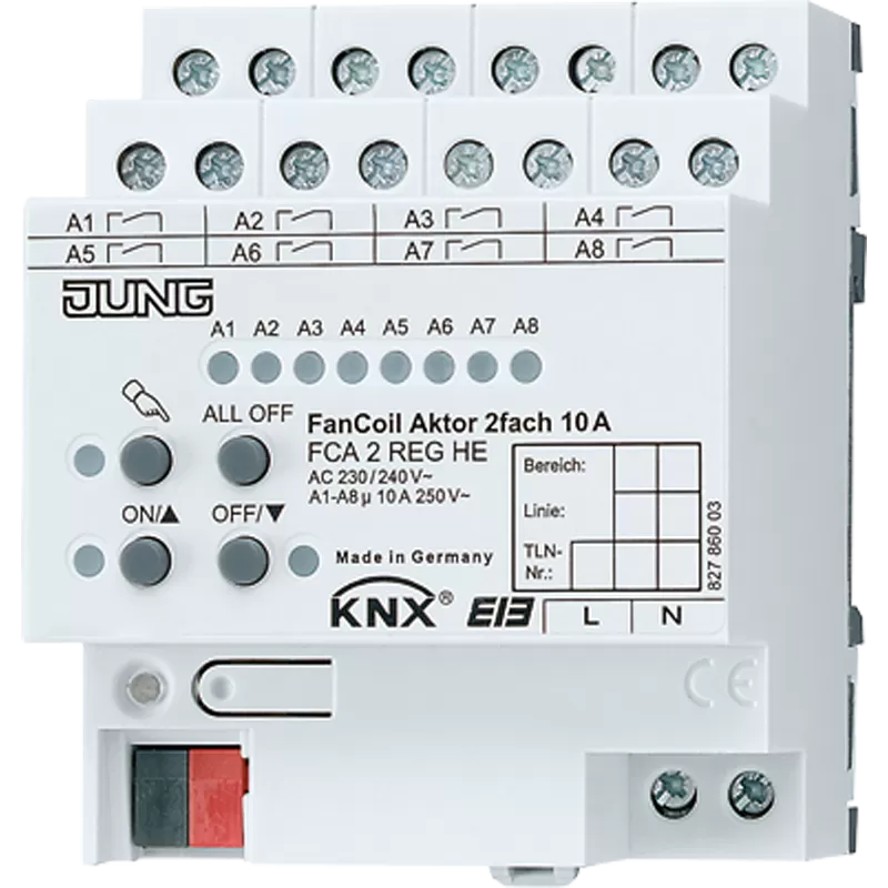 Jung KNX Fan-Coil-Aktor 2fach, AC 230/240 V ~, 50/60 Hz FCA2REGHE