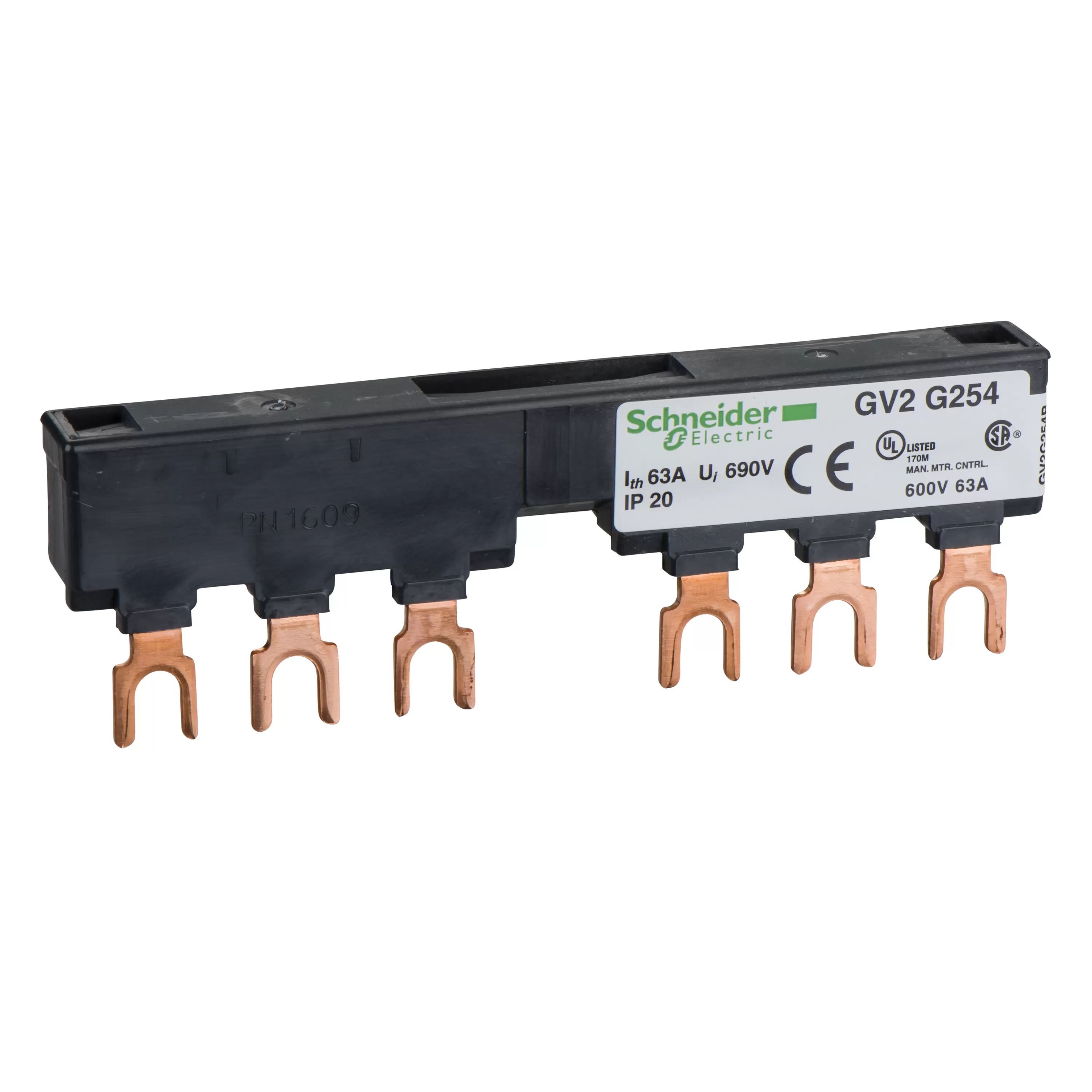 Schneider Electric Drehstrom-Sammelschienensystem, 63A, 2Abgangsstellen, 54mm Abstand GV2G254