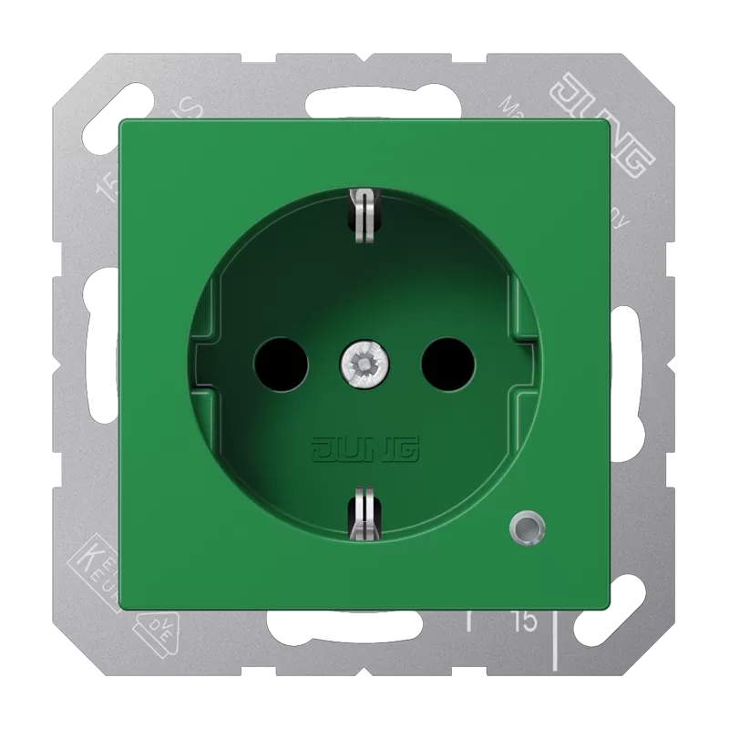 Jung SCHUKO Steckdose, 16 A 250 V ~, mit Funktionsanzeige, integrierter erhöhter Berührungsschutz, Thermoplast, Serie AS/A, grün (für SV) A1520BFKOGN
