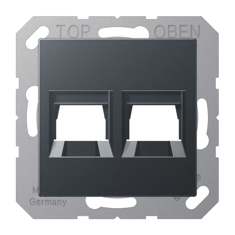 Jung Abdeckung (gerastet) für Modular-Jack-Steckbuchsen 2fach, UMA-CAT6A, RADIALL, Panduit, Assmann, Thermoplast lackiert, Serie AS/A, anthrazit matt A1569-2WEANM