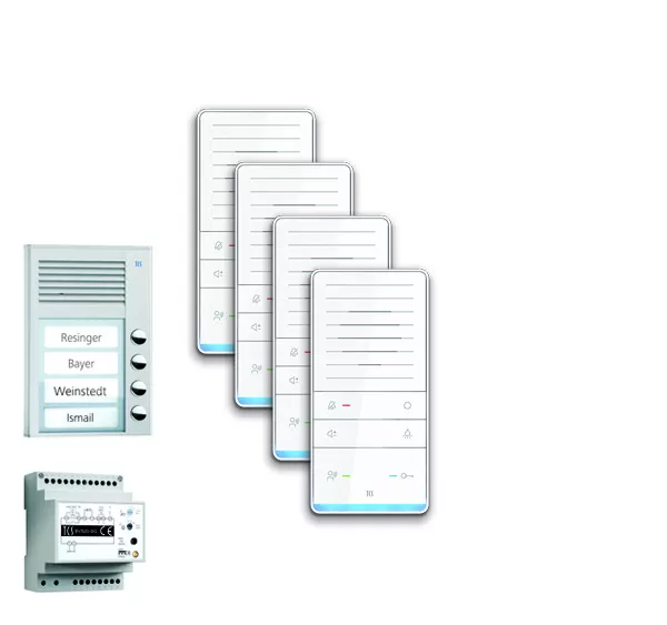 TCS audio:pack AP für 4 Wohneinheiten, mit Außenstation PAK 4 Klingeltasten + 4x Freisprecher ISW5031 + Steuergerät BVS20 PAAF041/001