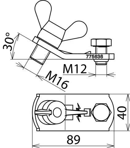 Dehn Erdanschlussstück m. Flügelschraube M16x15 f. Anschlussstück PK1 16-150mm² 775636