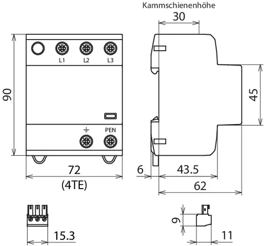 Dehn Anwendungsopt. Kombi-Ableiter DEHNshield B Typ 1+2 für dreiphasige TN-C-Systeme 941306