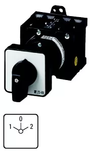 Eaton Wendeschalter, T3, 32 A, Zwischenbau, 3 Baueinheit(en), Kontakte: 5, 60 °, rastend, mit 0-Stellung, 1-0-2, Abwicklungs Nr. 8401 035739