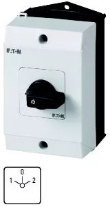 Eaton Wendeschalter, T0, 20 A, Aufbau, 3 Baueinheit(en), Kontakte: 5, 60 °, rastend, mit 0-Stellung, 1-0-2, Abwicklungs Nr. 8401 207132