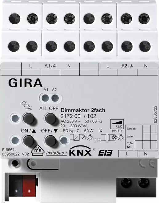 Gira Dimmaktor 2f 2 x 300 W/VA KNX REG 217200