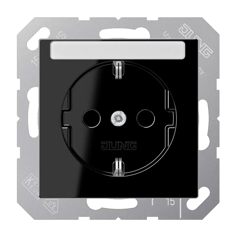 Jung SCHUKO Steckdose, 16 A 250 V ~, mit Schriftfeld, integrierter erhöhter Berührungsschutz, Thermoplast, Serie A, schwarz A1520BFKINASW