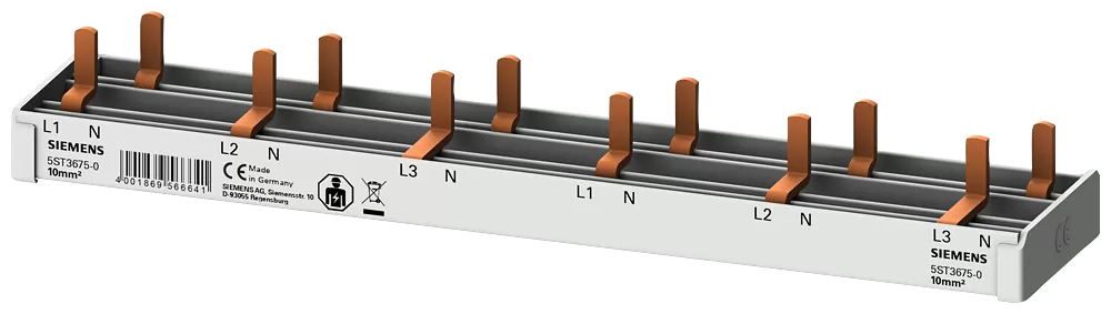 Siemens Stiftsa.schiene kompakt, 10mm2 Anschluss 3p/N 6x AFDD 5SM6 + 6x Kompaktgerät 5ST36750