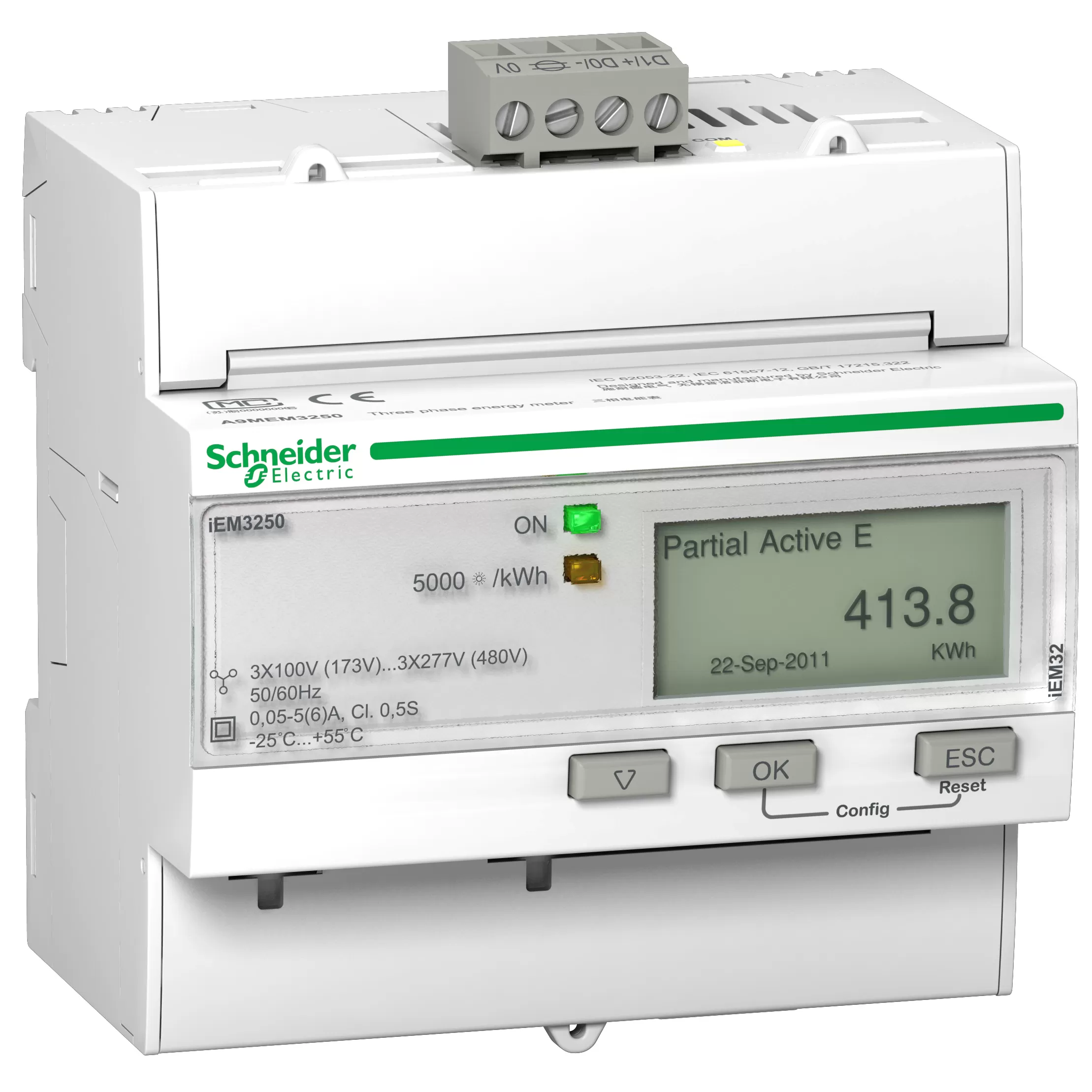 Schneider Electric Energiezähler, 3-phasig, 5A, erweiterte Messfunktion, Modbus A9MEM3250