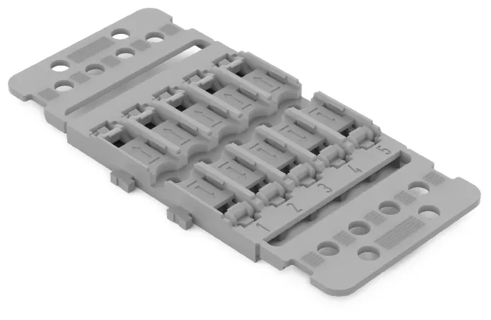 WAGO Befestigungsadapter mit Zugentlastung;5-fach;für Durchgangsverbinder mit Hebel;grau 221-2505