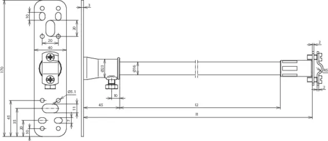 Dehn DEHNiso-Distanzhalter f. Rd 7-10mm L 1030mm m. Befestigungsplatte 106105