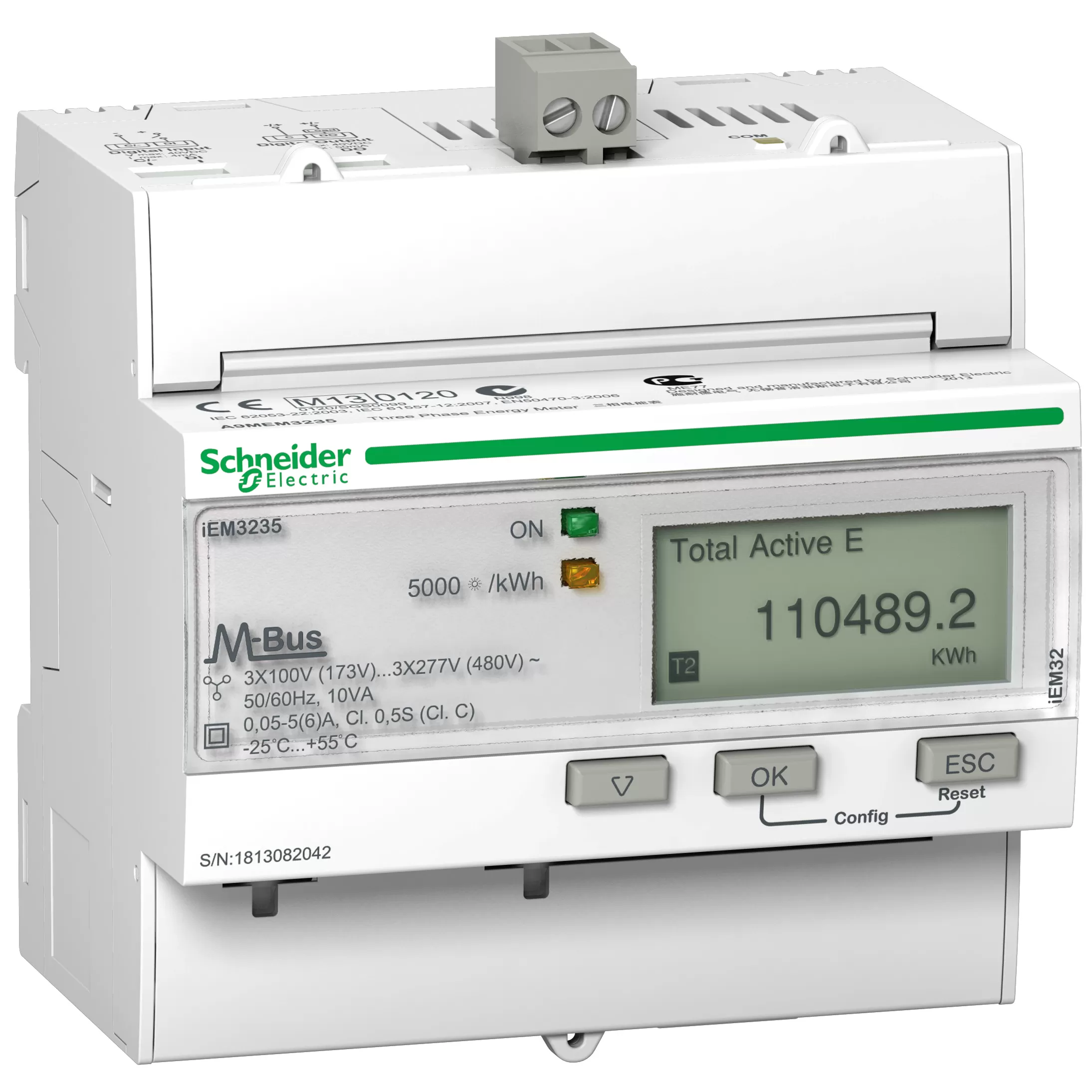 Schneider Electric Energiezähler, 3-phasig, 5A, erweiterte Messfunktion, M-Bus, 1E/1A, MID konform A9MEM3235