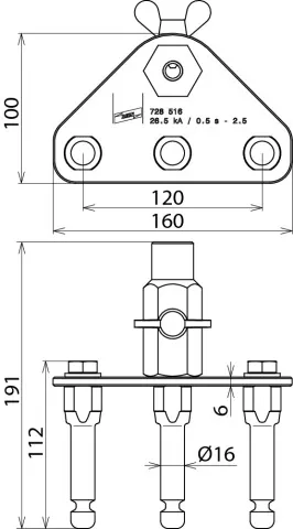 Dehn Erdanschlussplatte m. Erdanschlussbuchse u. 3 Festpunkten m. Ringnut D 16mm 728516