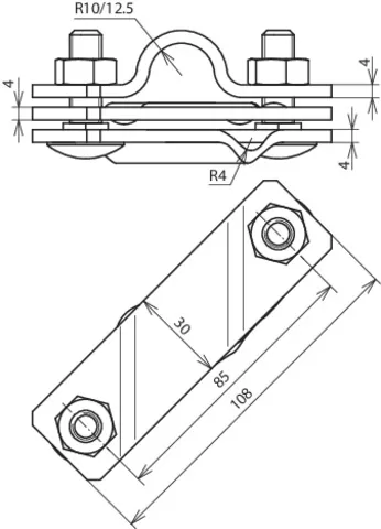 Dehn TE-Anschlussschelle St/tZn  D 25mm m. Anschlussschraube M10x20mm f. Fl-40mm 625021