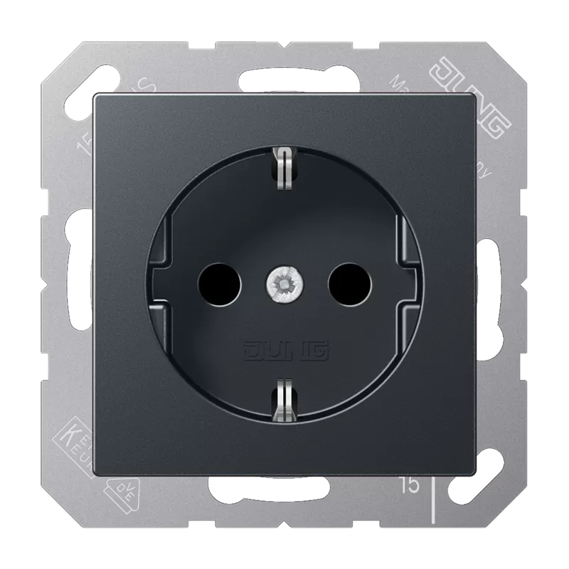 Jung SCHUKO Steckdose, 16 A 250 V ~, integrierter erhöhter Berührungsschutz, Thermoplast lackiert, Serie A, anthrazit matt A1520BFKIANM