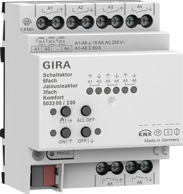 Gira Schalt-/Jal.aktor 6f/3f 16 A REG Kmf KNX Secure 503300