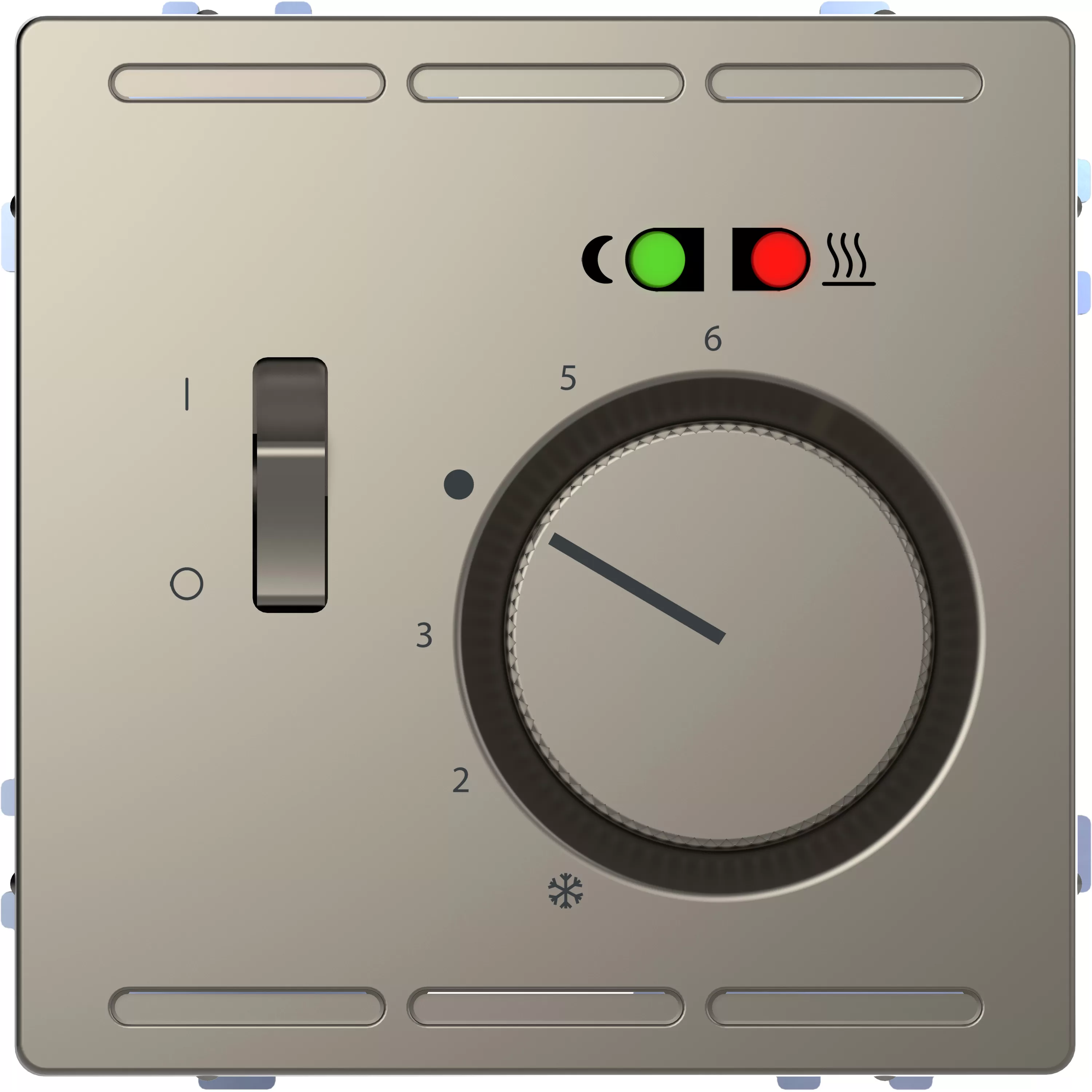 Merten Fußbodentemperaturregler 230V mit Schalter und Zentralplatte, Nickelmetallic, System Design MEG5764-6050