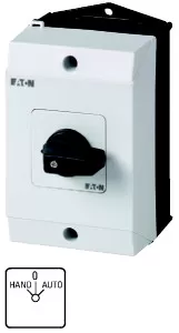 Eaton Umschalter, T0, 20 A, Aufbau, 1 Baueinheit(en), Kontakte: 2, 45 °, rastend, mit 0-Stellung, HAND-0-AUTO, Abwicklungs Nr. 15431 207070