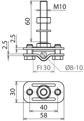 Dehn Anschlussklemme f. Erdungsfestpunkt M10  f. Rd 8-10/Fl 30mm  NIRO (V4A) 478129