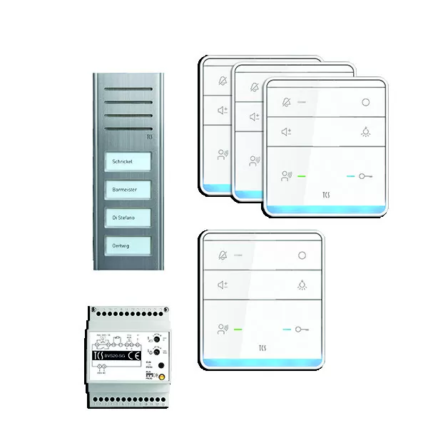 TCS audio:pack AP für 4 Wohneinheiten, mit Außenstation ASX 4 Klingeltasten + 4x Freisprecher ISW5010 + Steuergerät BVS20 PSX2340-0000