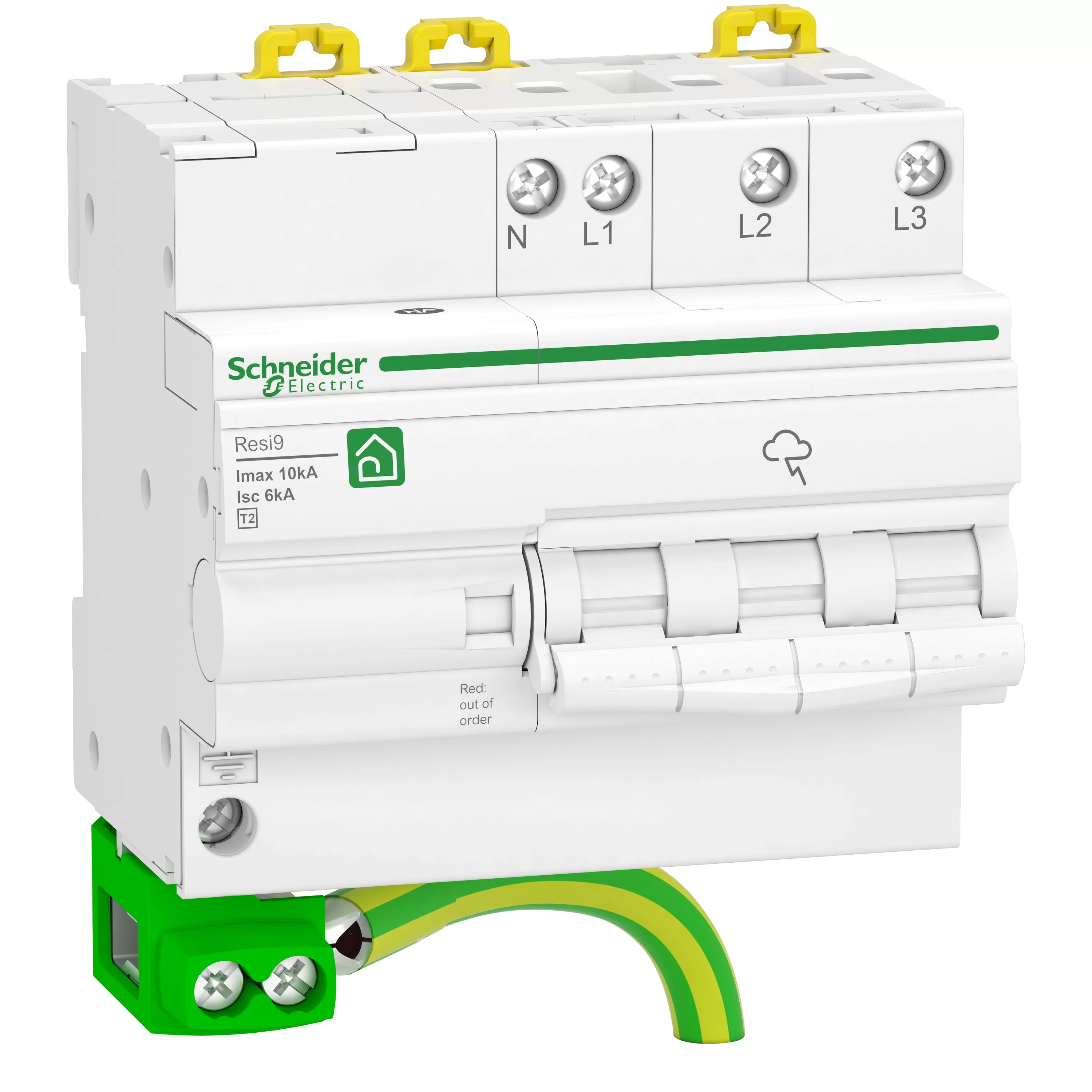 Schneider Electric Überspannungs-Ableiter Resi9, 3P+N, Typ 2, Imax 10 kA, mit integr. Trennschalt. R9L16710