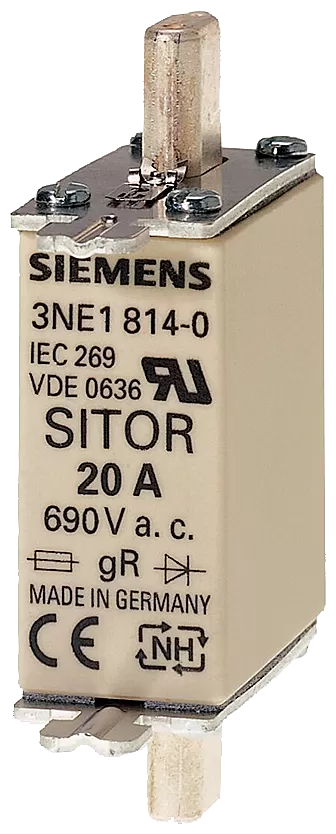 Siemens SITOR-Sicherungseinsatz, mit Messerkontakten, NH000, In: 40 A, gS, Un AC: 690 V 3NE18020