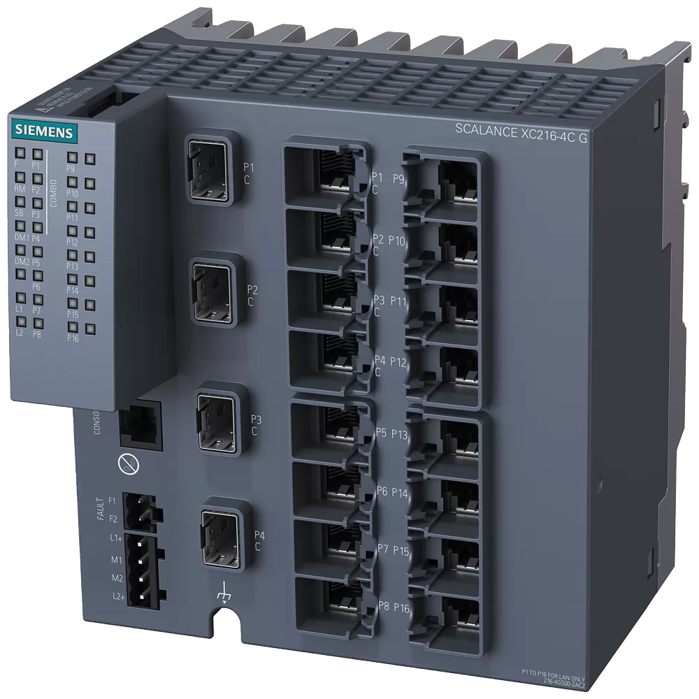 Siemens SCALANCE XC216-4C G, managed L2 Switch, 12x RJ45, 4x Comboport (SFP/RJ45) 6GK52164GS002AC2