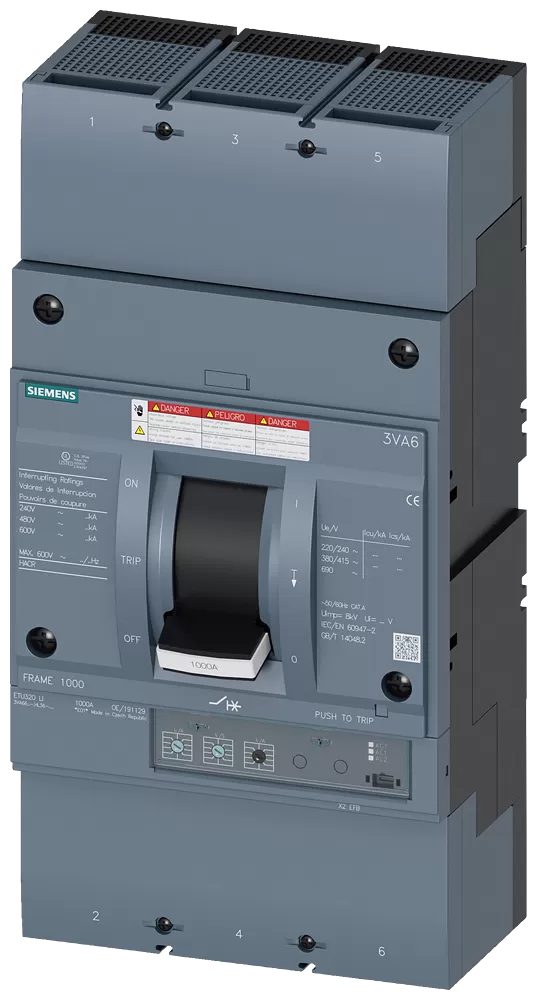 Siemens Leistungsschalter 3VA6 UL Frame 1000 Schaltvermögenklasse H 65kA @ 480 V 3-polig 3VA66106HL360AA0