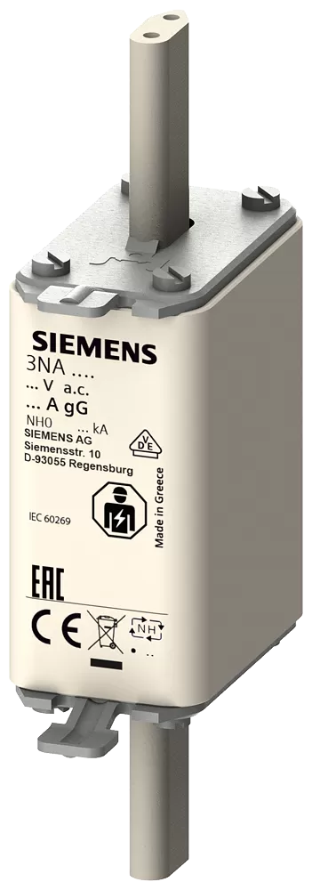 Siemens NH-Sicherungseinsatz, NH0, In: 25 A, gG, Un AC: 500 V, Stirnkennmelder 3NA3010