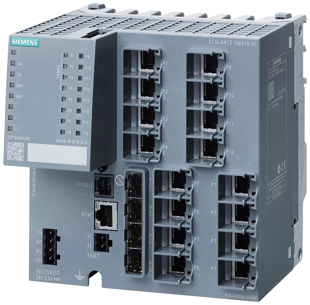 Siemens SCALANCE XM416-4C, managed Layer 2 Switch, 16x RJ45, 4x SFP, mit 4 Combo-Ports 6GK54164GS002AM2