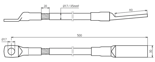 Dehn Erdungsbrücke für Großrohrerdung mit Kabel- schuh D 17mm und Lasche 80X30mm L 500mm 419400