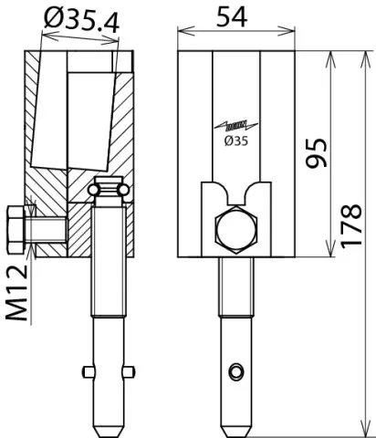 Dehn Rundbolzenklemme D 35mm m. Spindel Q-Stift f. Seile 16-150mm² 715312