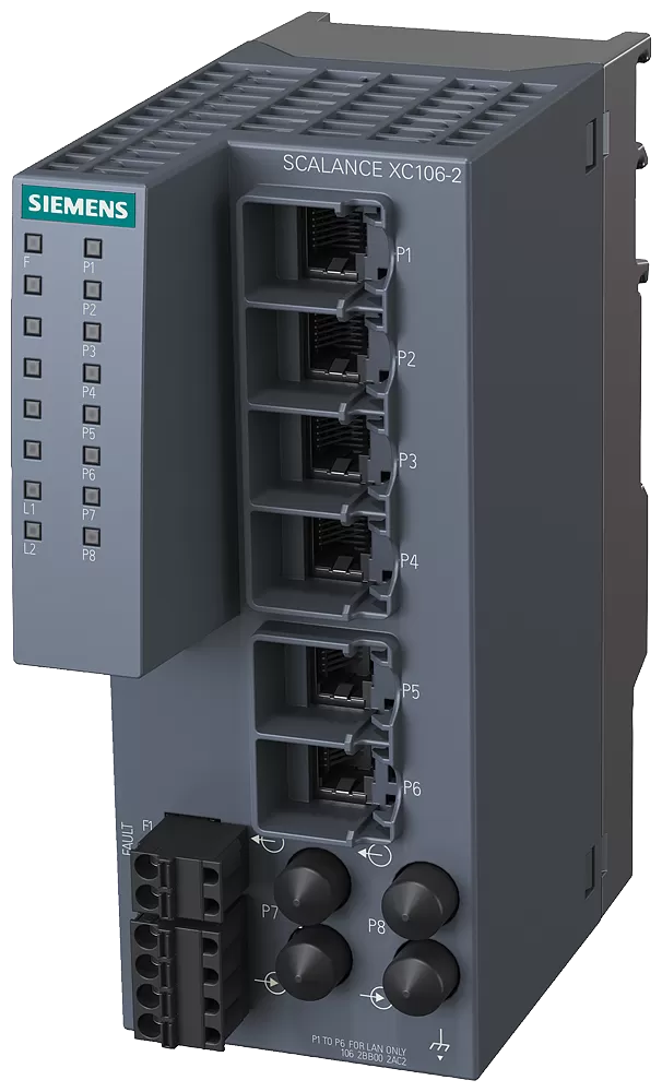 Siemens SIPLUS NET SCALANCE XC106-2, unmanaged Switch, 6x RJ45, 2x MM ST/BFOC 6AG11062BB007AC2