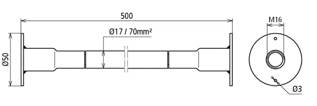 Dehn Kupfer-Kabel-Erdungsbrücke H07V-K beidseitig mit Anschlussplatte M16 D 50mm L 500mm 419061