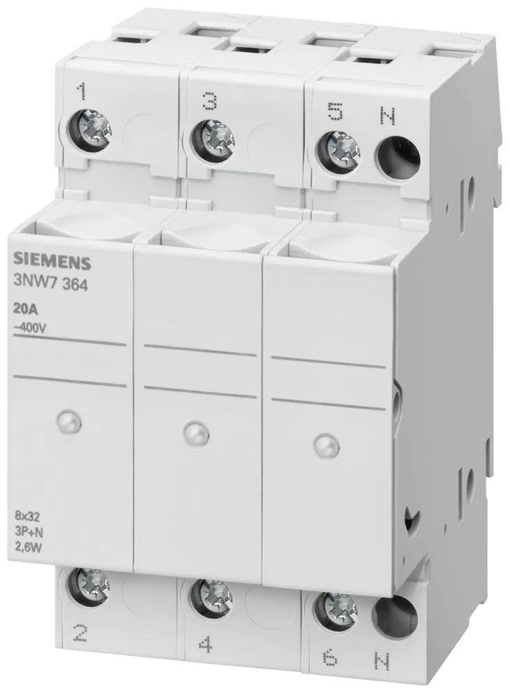 Siemens SENTRON, Zylindersicherungshalter, 10x38 mm, 3-polig, In: 32 A, Un AC: 690 ... 3NW7034