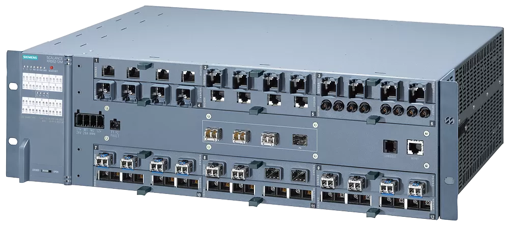 Siemens SCALANCE XR552-12M Man., Layer2 Switch,4xSFP+,12x für Medienmodule,PoE,P. hinten 6GK55520AA002HR2