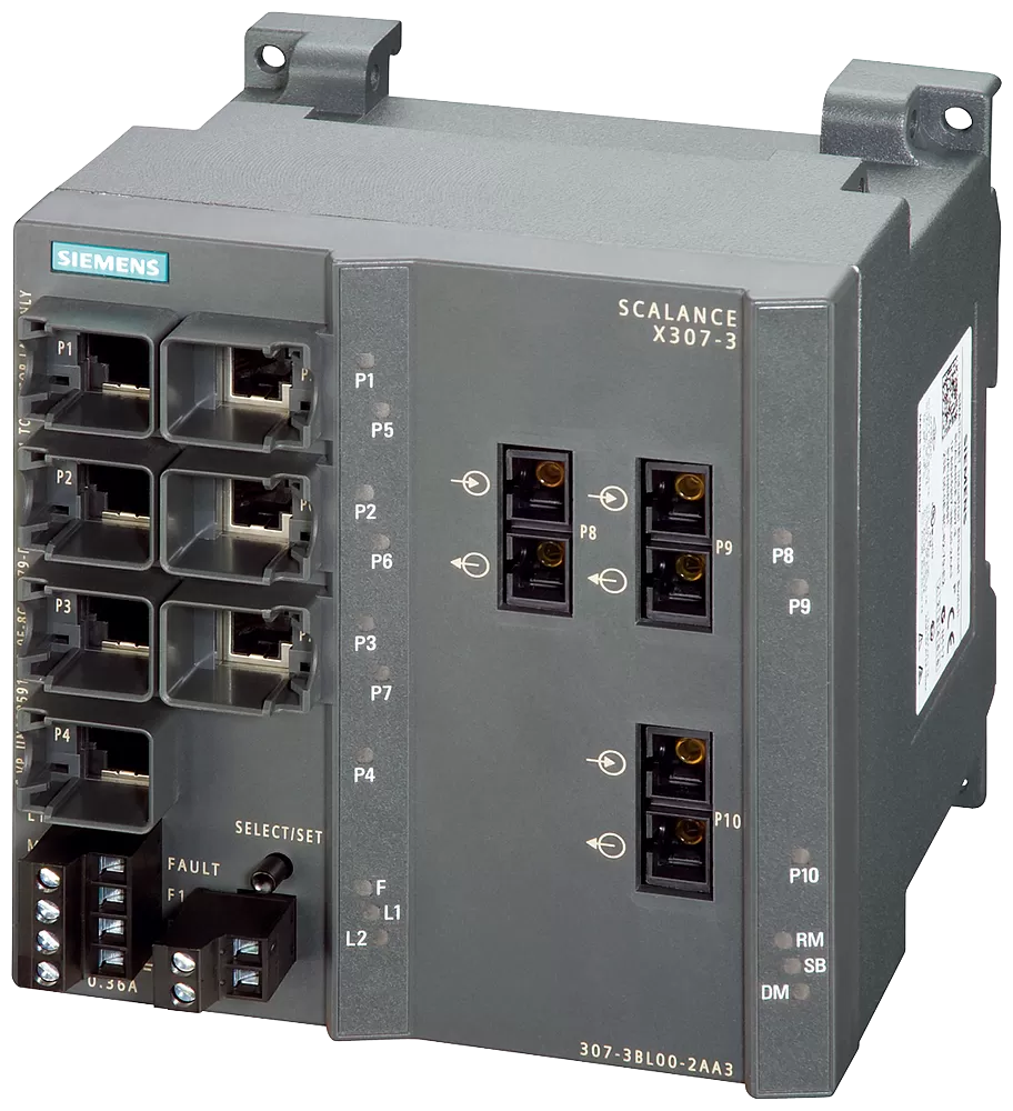 Siemens SCALANCE X307-3, managed Layer 2 Switch, 7x RJ45, 3x Multimode SC 6GK53073BL102AA3