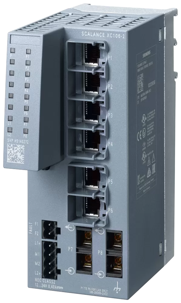 Siemens SCALANCE XC106-2, unmanaged Switch, 6x RJ45, 2x Multimode SC 6GK51062BD002AC2