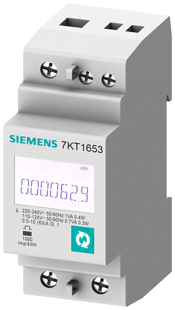 Siemens SENTRON Messgerät 7KT PAC1600, 1-phasig, 63 A, Hutschiene, S0 7KT1655