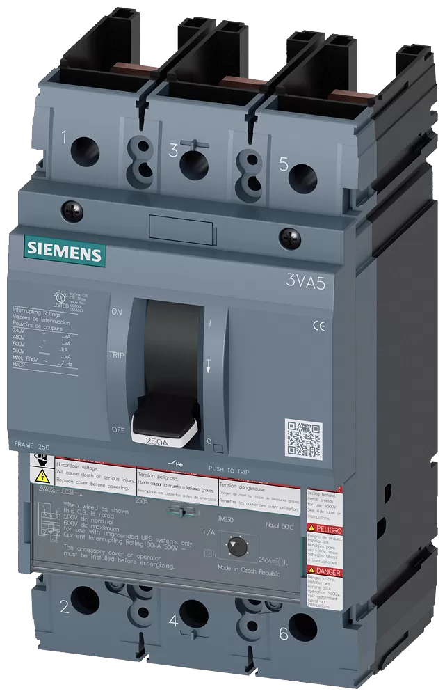 Siemens Leistungsschalter 3VA5 UL Frame 250 Schaltvermögenklasse C 100kA @ 480V 3-polig 3VA52807EC311AA0